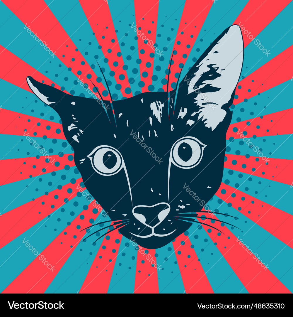 A cat in pop art style with striped background Vector Image
