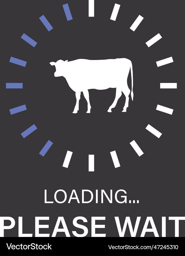 Cow loading please wait Vector Image
