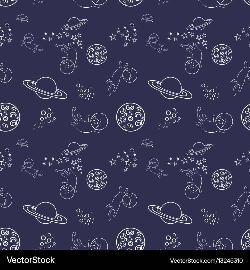Cute Cats in Space Pattern Vector Image
