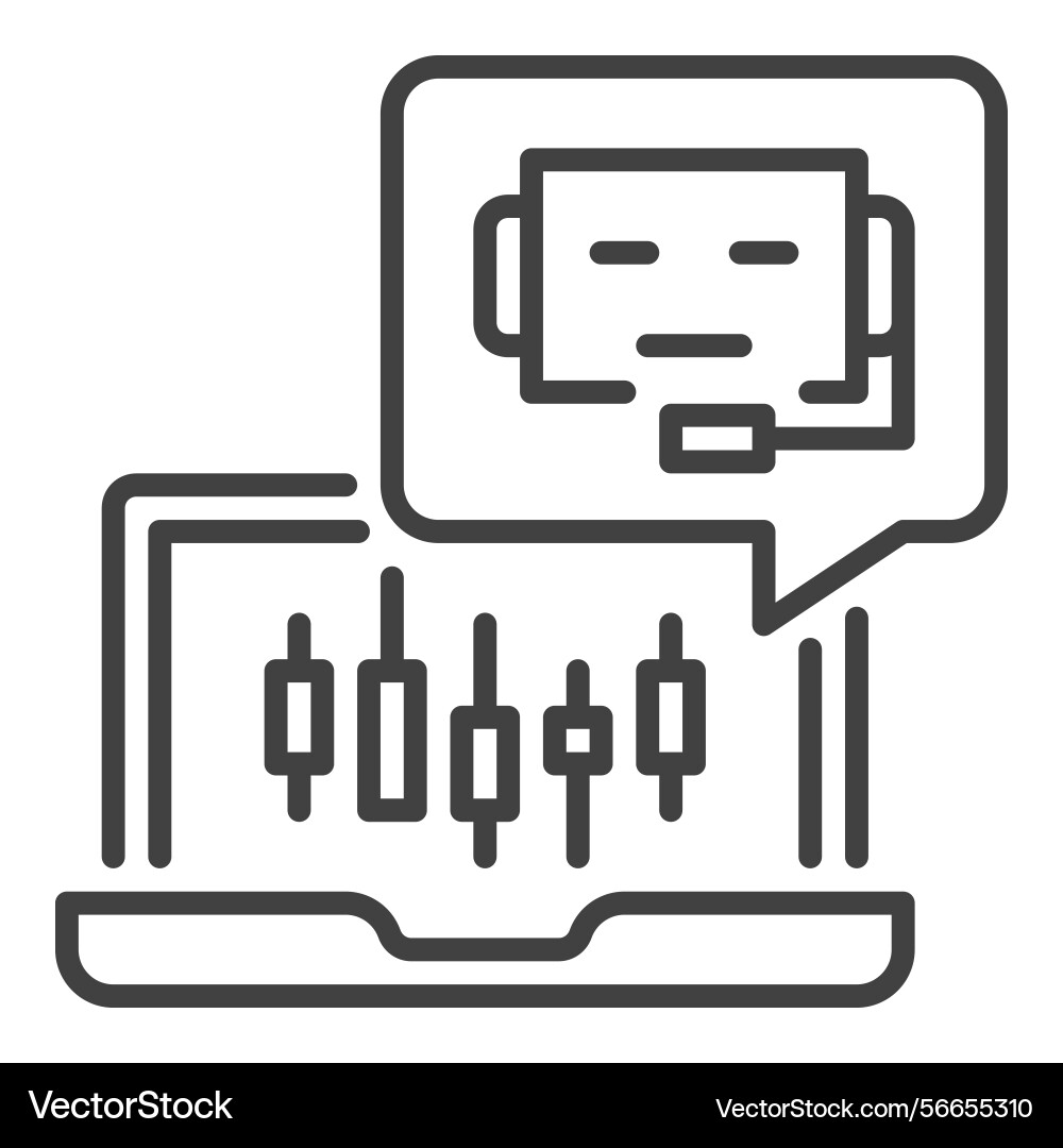 Laptop with automated trading bot thin line icon Laptop with automated trading bot thin line icon vector image