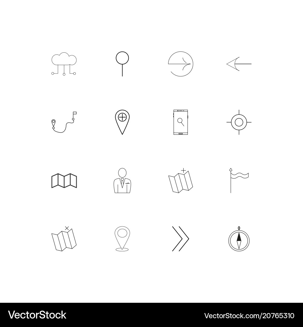 Maps and navigation linear thin icons set Vector Image