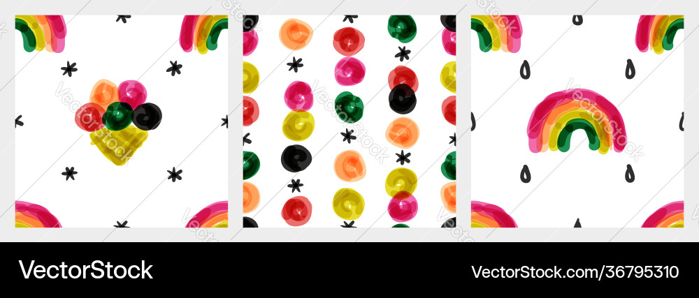 Multicolored seamless patterns set in naive style Vector Image