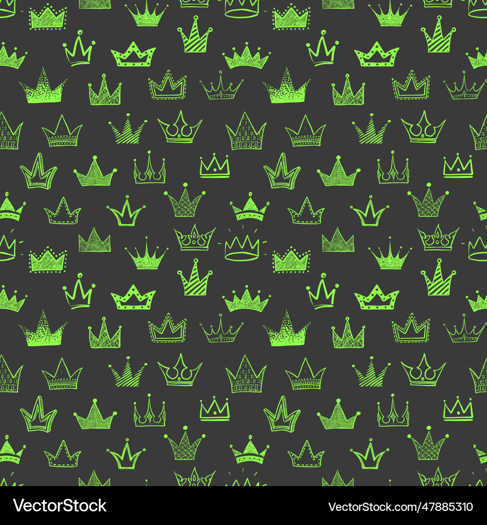 Seamless background with neon green doodle crowns Seamless background with neon green doodle crowns vector image