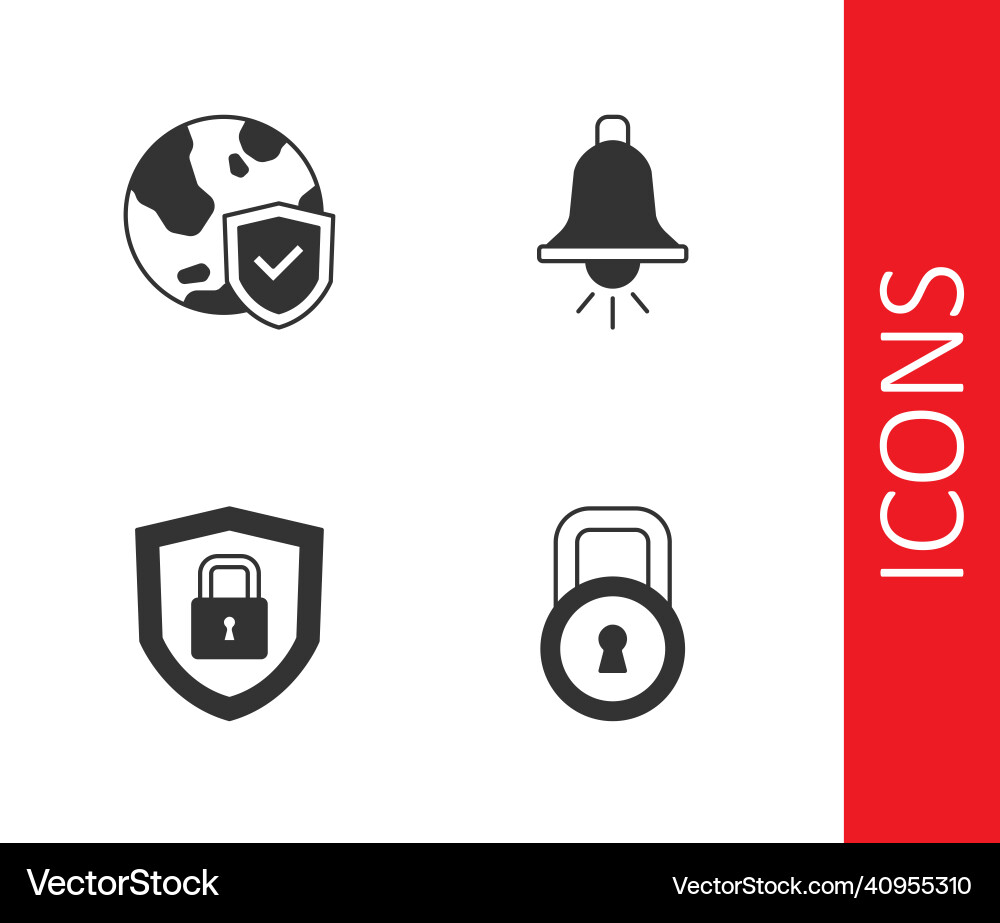 Set lock shield with world globe security Set lock shield with world globe security Vector Image
