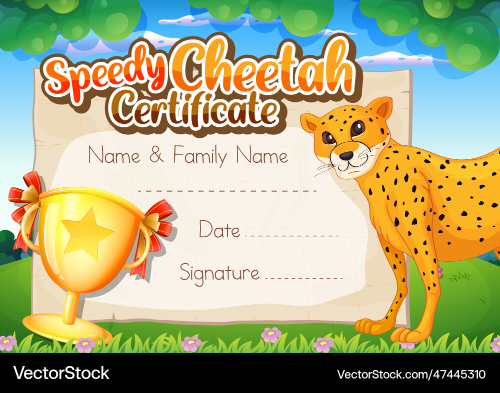 Speedy cheetah certificate template Speedy cheetah certificate template vector image