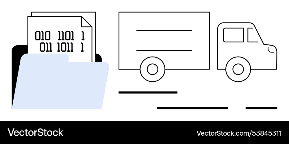 Binary data in folder with delivery truck Binary data in folder with delivery truck vector image