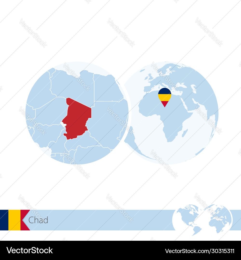 Chad on world globe with flag and regional map Vector Image