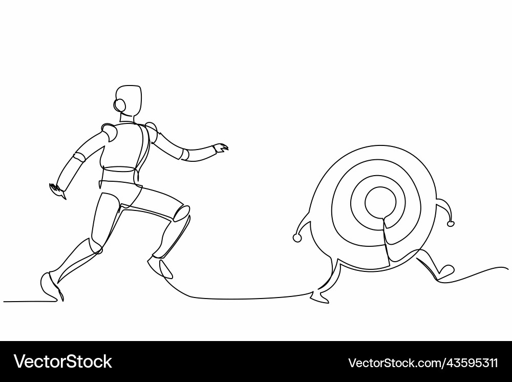 Continuous one line drawing robot chase dartboard Continuous one line drawing robot chase dartboard vector image