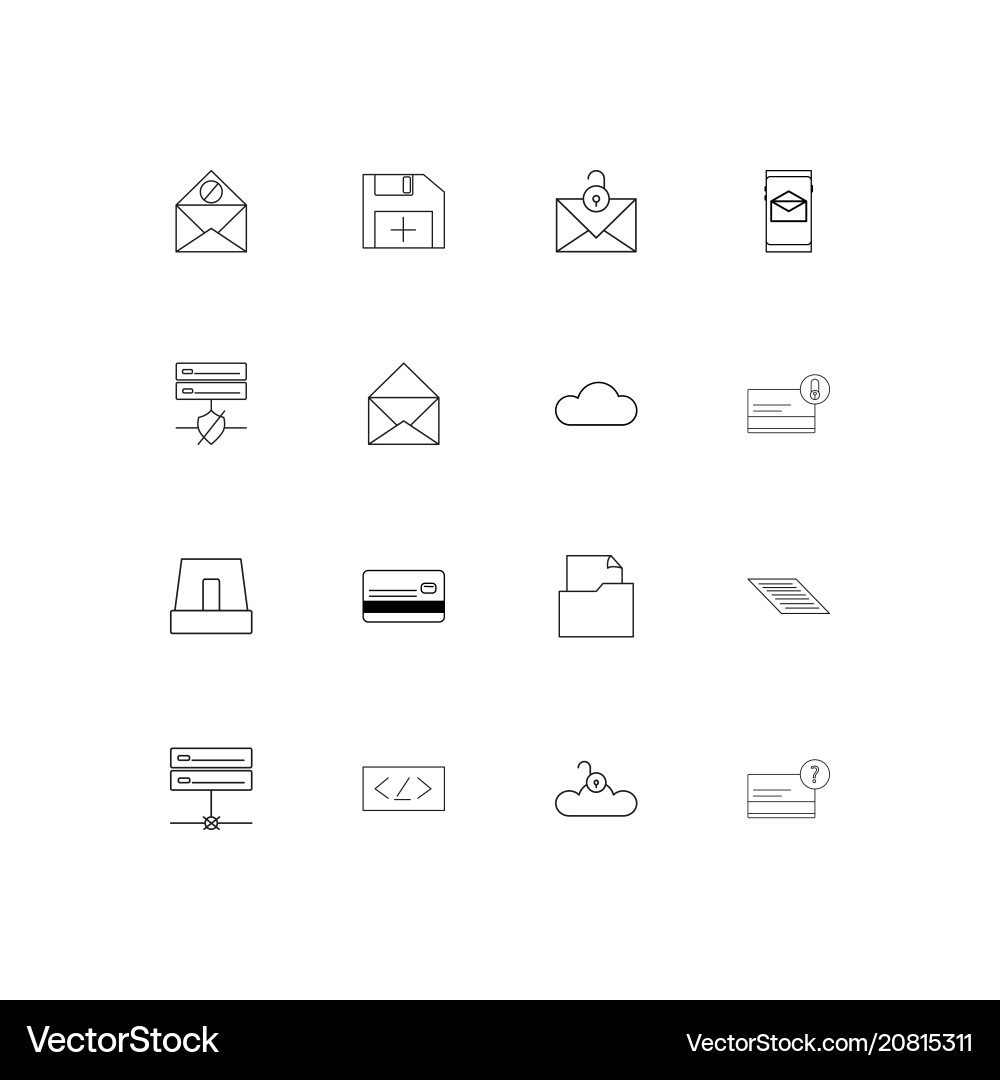 Cyber security linear thin icons set outlined vector image