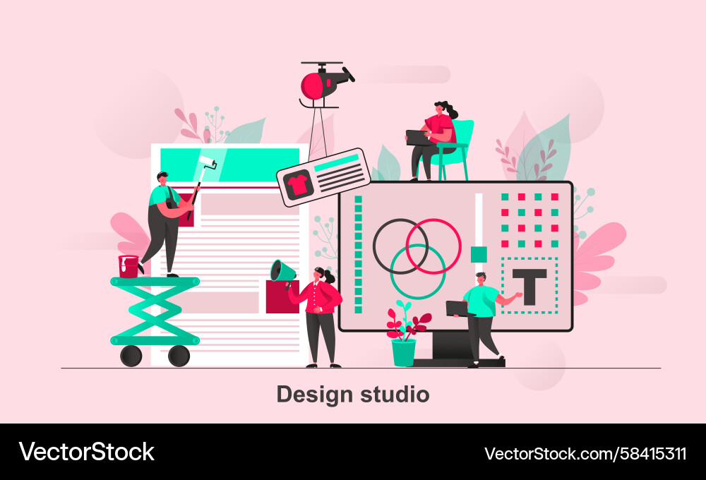Design studio web concept in flat style Design studio web concept in flat style Vector Image