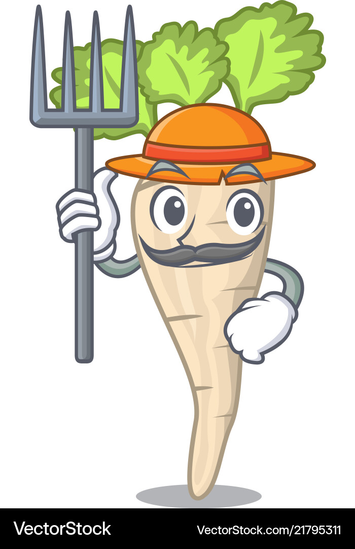 Farmer character parsnip root with leaf cartoon Farmer character parsnip root with leaf cartoon Vector Image