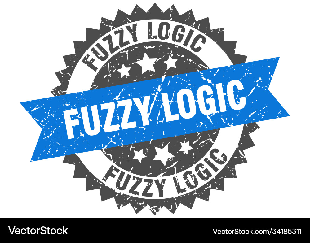 Fuzzy logic stamp grunge round sign with ribbon Vector Image