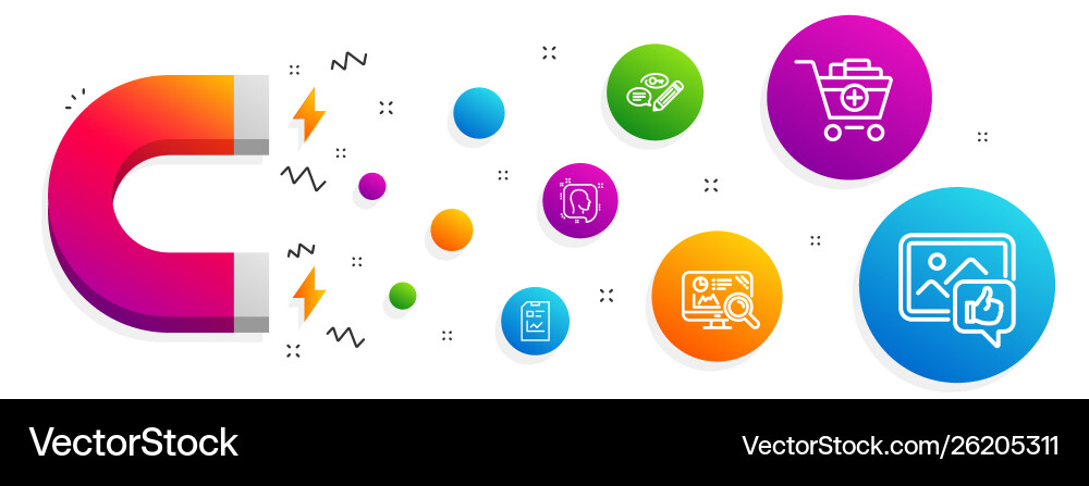 Head seo analytics and add products icons set Vector Image