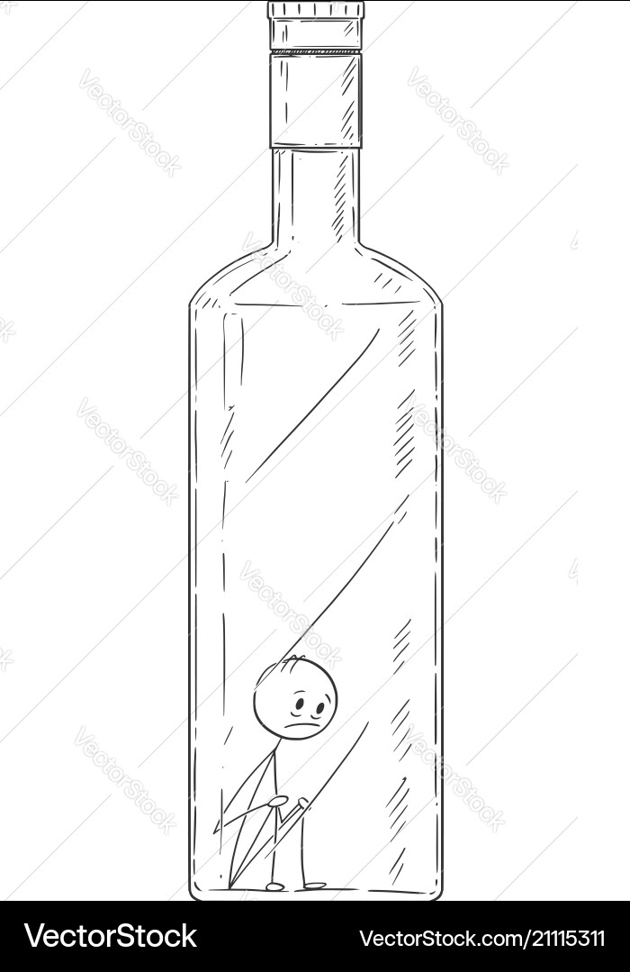 Karikatur des Menschen in Flaschenkonzept Alkoholismus Karikatur des Menschen in Flaschenkonzept Alkoholismus vektorbild