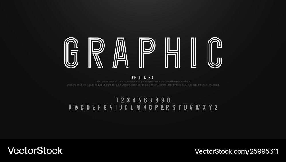 Thin Line Alphabet & Numbers Font Set vector image