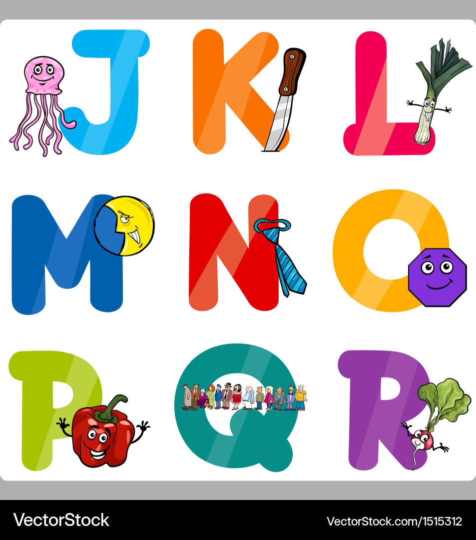 Alphabet Letters for Kids - J to R Vector Image