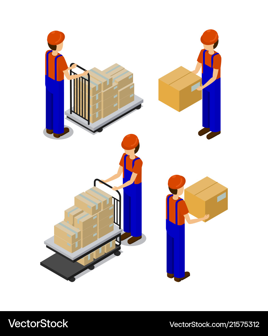 Factory and workers with boxes Factory and workers with boxes vector image