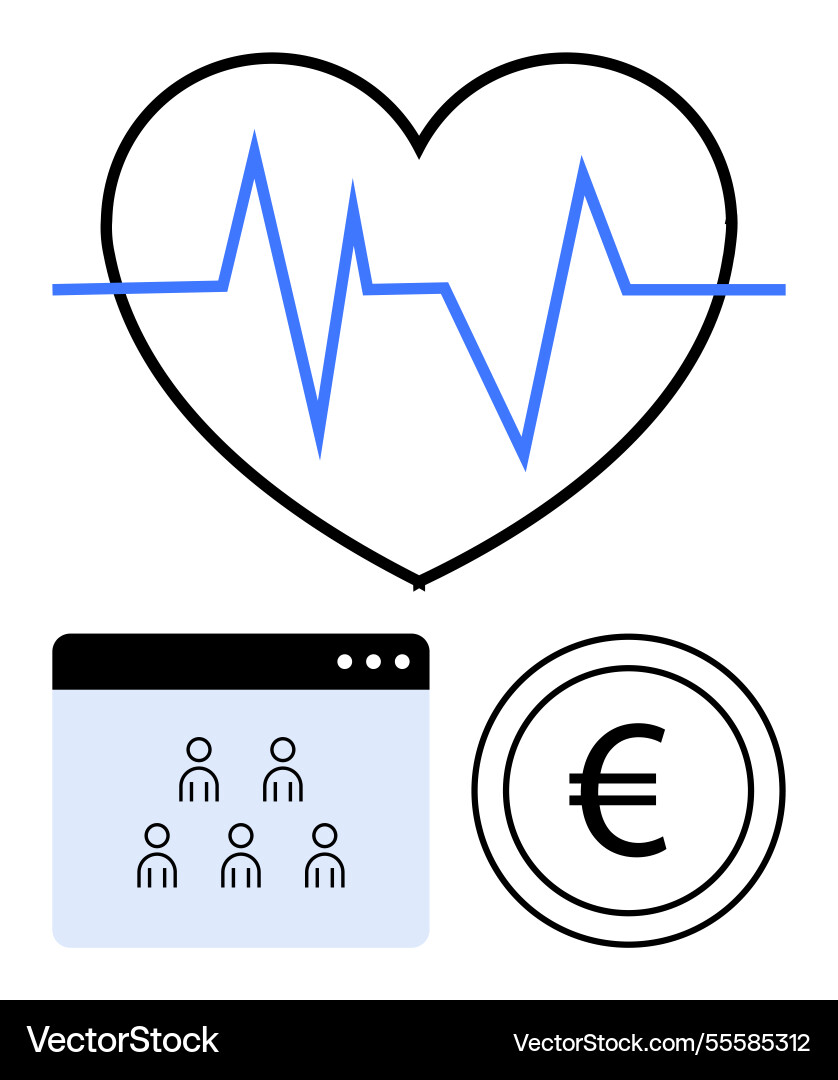 Heartbeat line in heart shape with user window Heartbeat line in heart shape with user window vector image