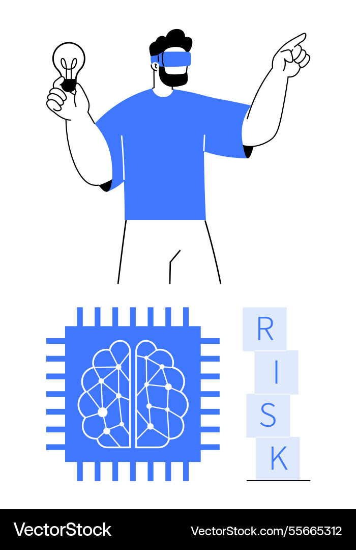 Man in vr headset with lightbulb ai circuit Man in vr headset with lightbulb ai circuit vector image