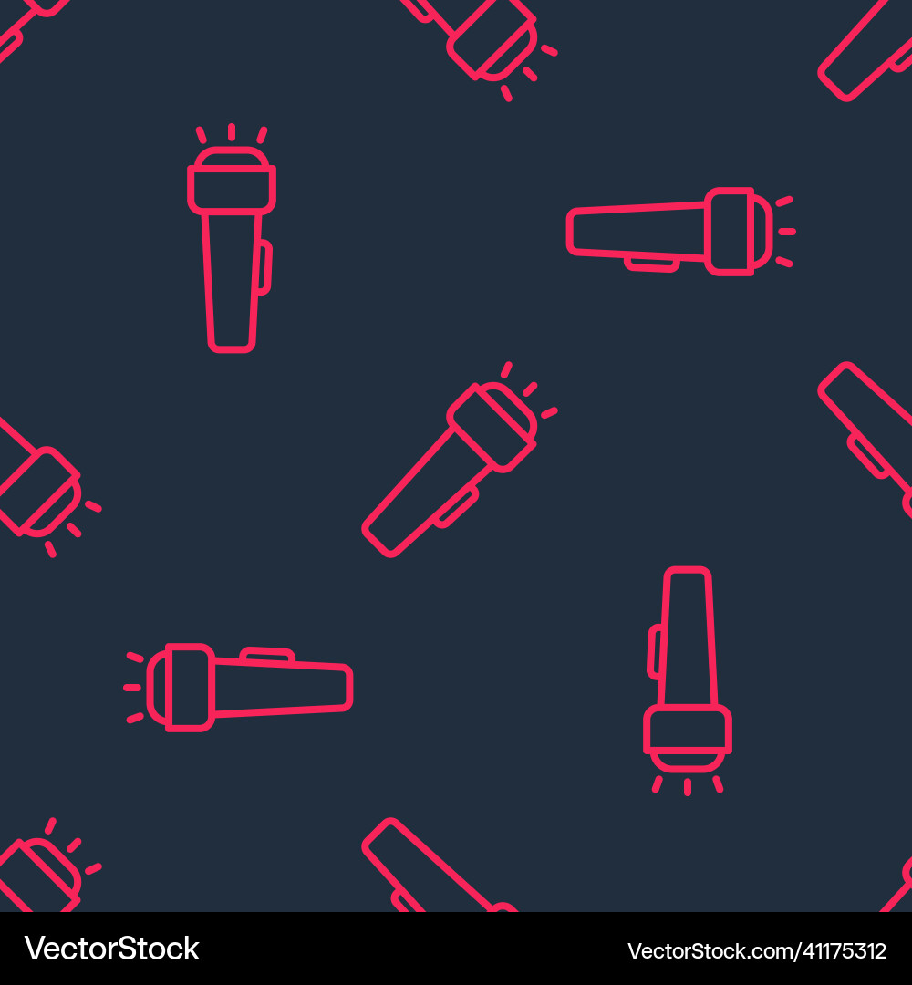 Red line flashlight icon isolated seamless pattern Vector Image