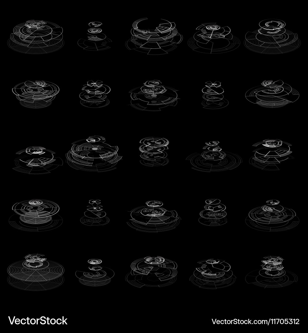 Set of abstract hud elements isolated on black vector image