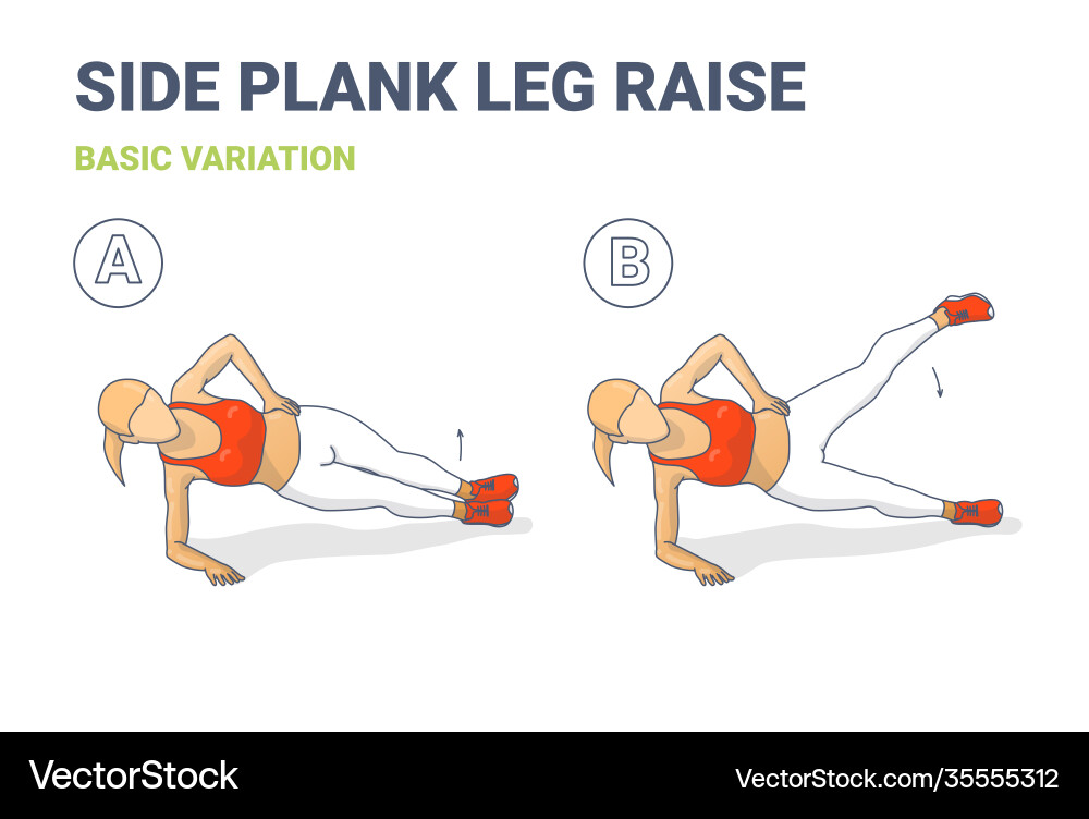 Side plank leg raise female home workout high Vector Image