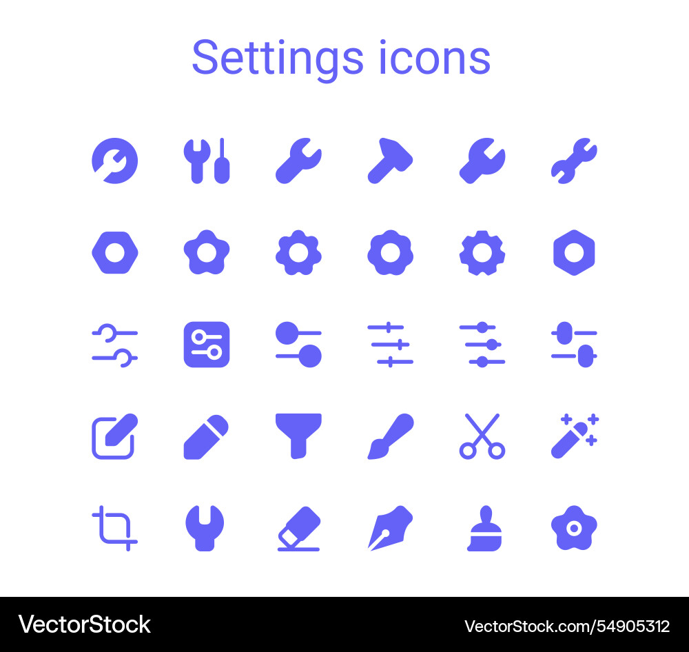 Tools mini solid icons set settings glyph simple Tools mini solid icons set settings glyph simple vector image