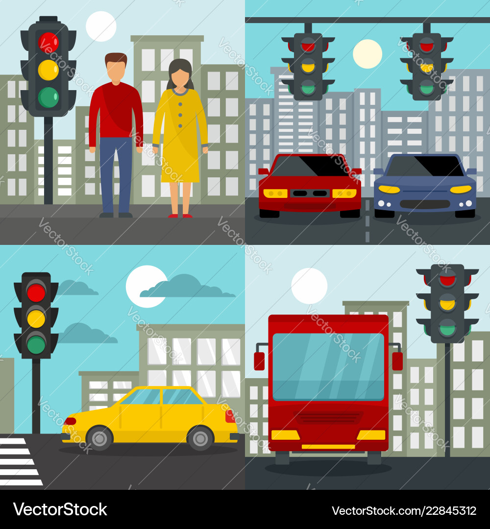 Traffic lights semaphore banner set flat style Traffic lights semaphore banner set flat style vector image