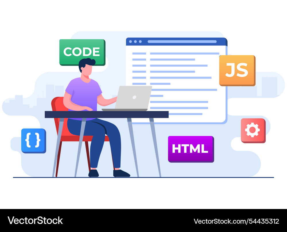 Web developer wiring code or program using laptop Web developer wiring code or program using laptop vector image