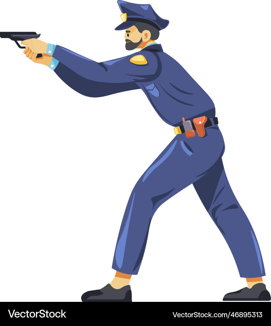 Detective or officer cop pointing gun vector image