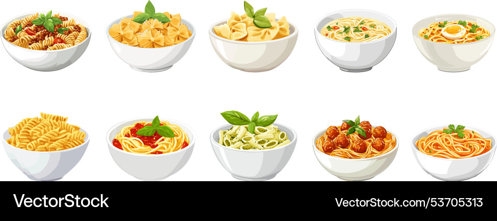 Pasta Bowl Meal - Close-Up Vector Image