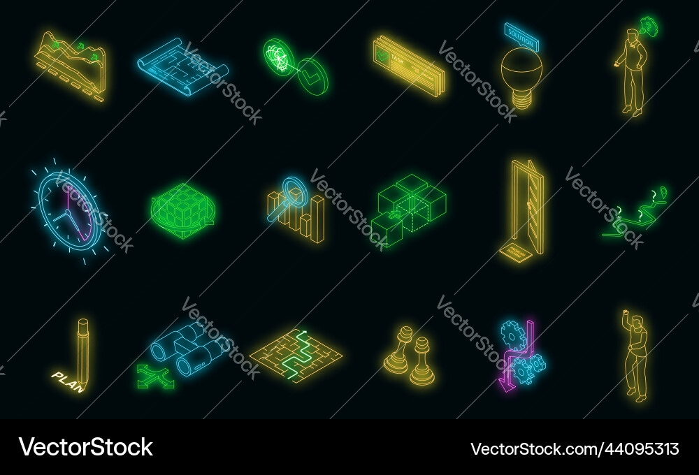 Problem solving icons set neon Problem solving icons set neon vector image