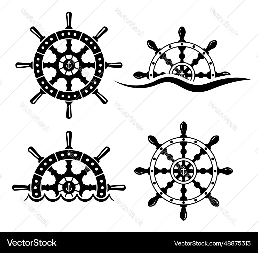 Rudder wheels set of objects or design Vector Image