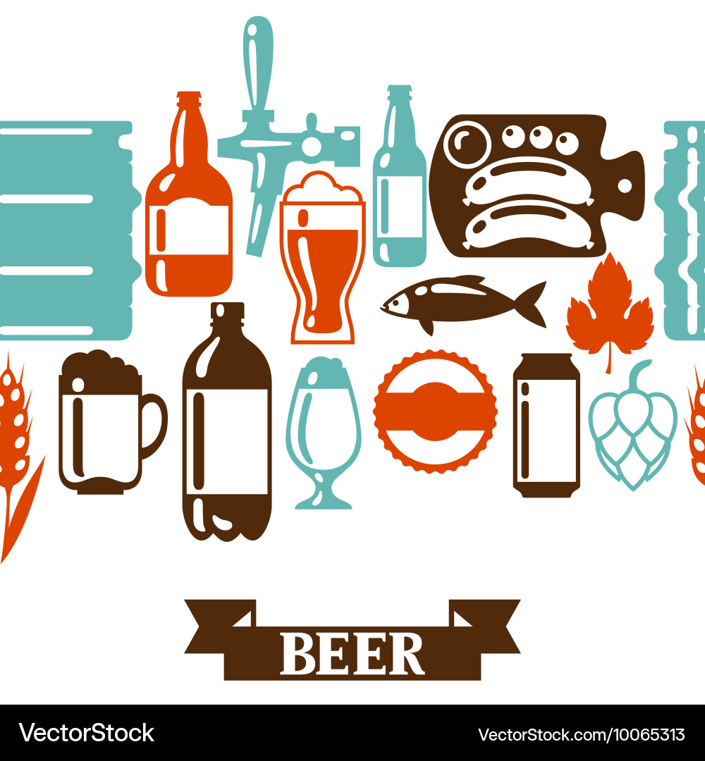Seamless pattern with beer icons and objects Vector Image