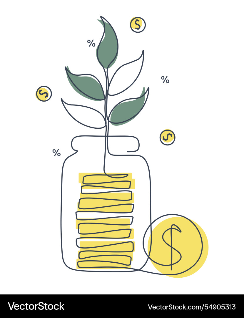 Stack coins jar in single continuous Vector Image