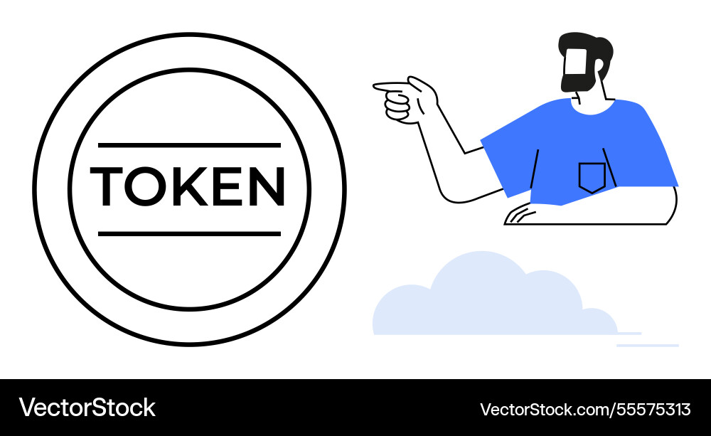 Token concept with man pointing and icon Token concept with man pointing and icon Vector Image