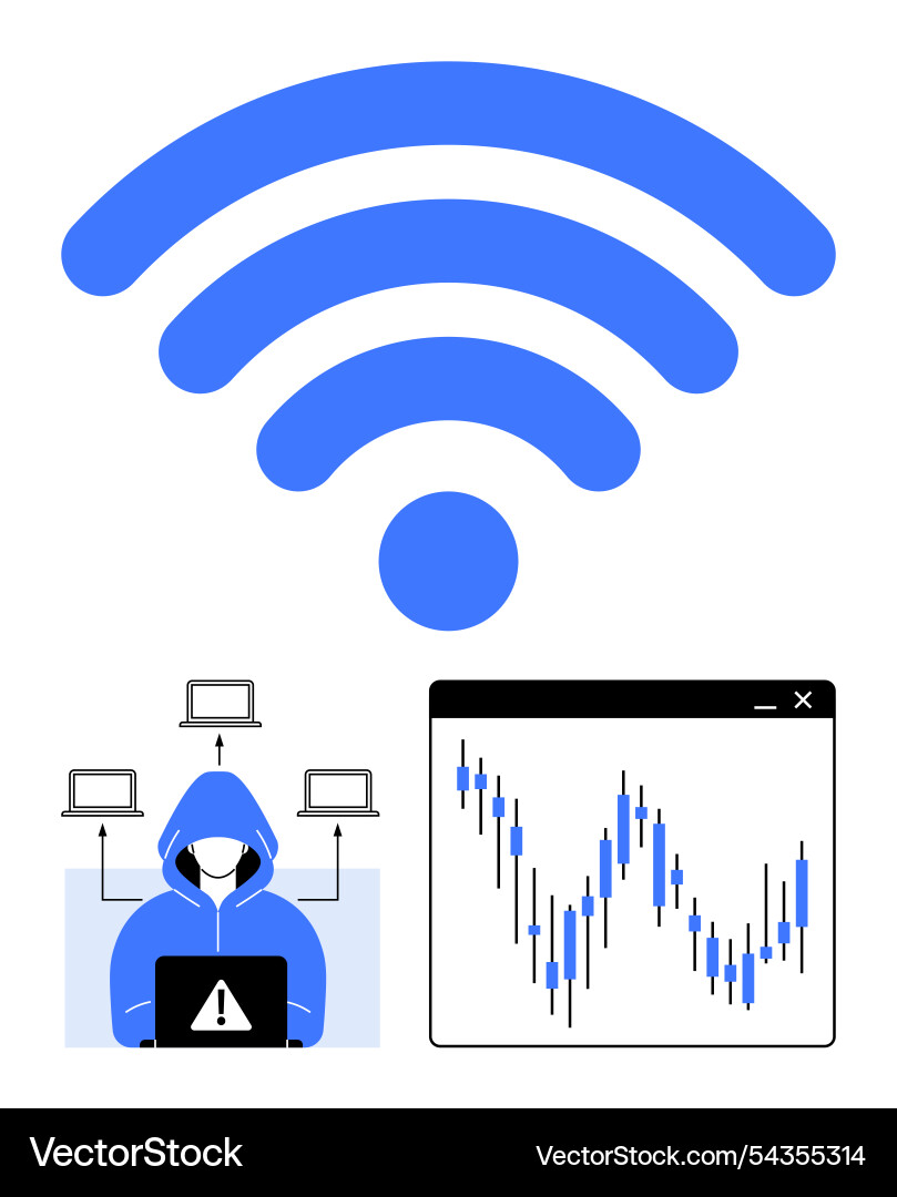 Cybersecurity hacker in hoodie wireless signal Cybersecurity hacker in hoodie wireless signal vector image