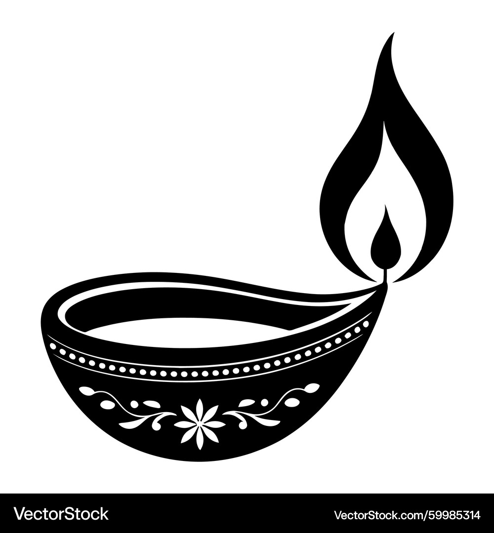 Diya Lamp Line Art Silhouette – Royalty-Free Vector | VectorStock, image size:1000x1080