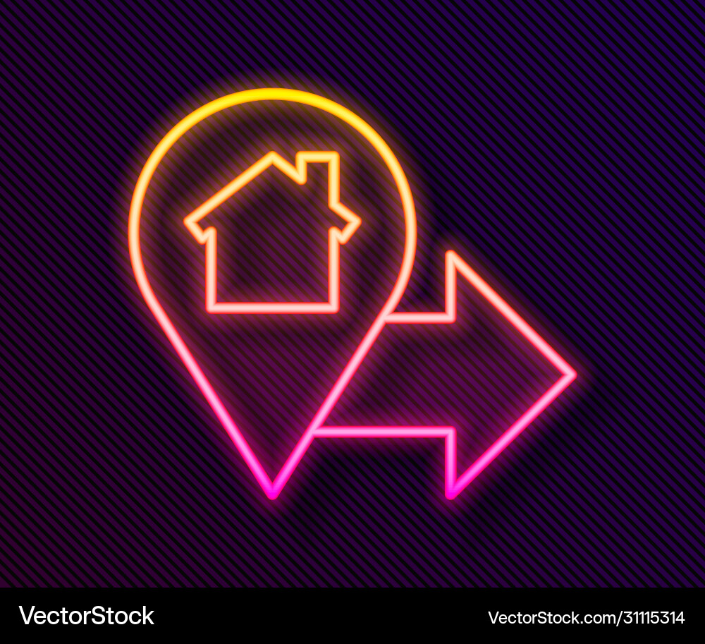 Glowing neon line map pointer with house icon vector image