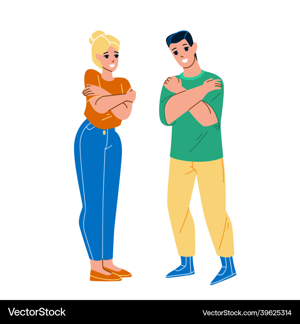 Man and woman self hugging with expression Man and woman self hugging with expression Vector Image