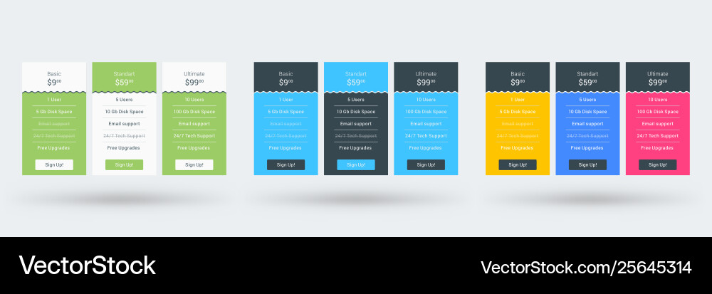 Pricing table design template for websites Vector Image