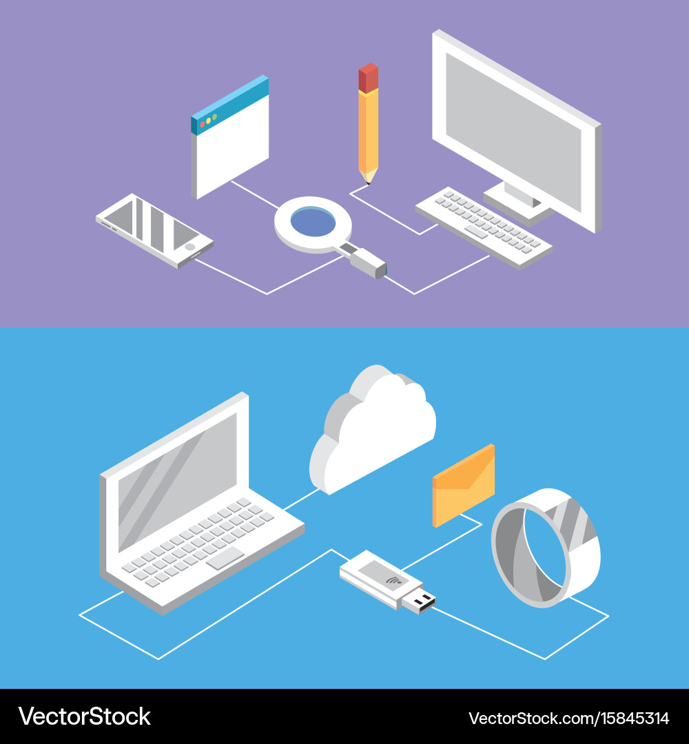 Set technologies with data services connection Vector Image