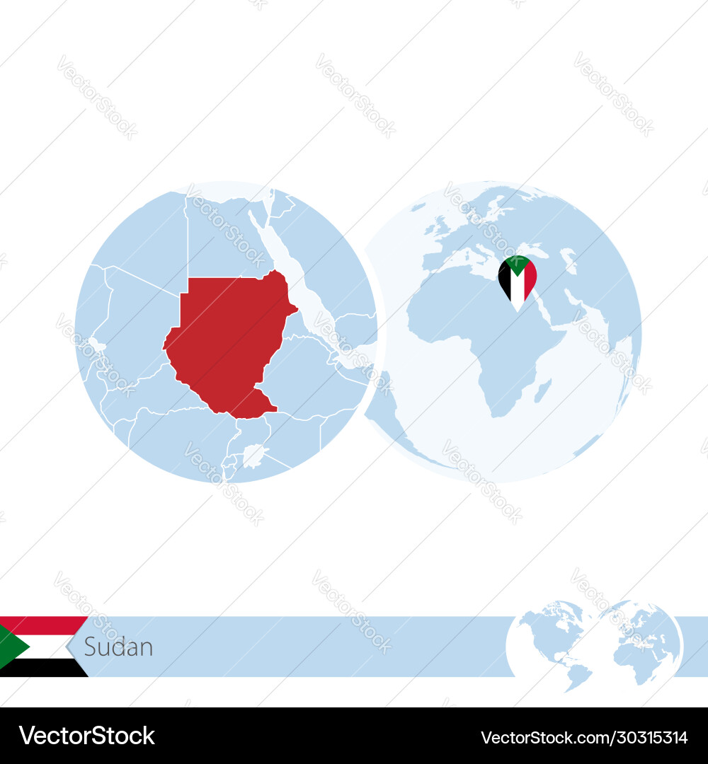 Sudan on world globe with flag and regional map Vector Image