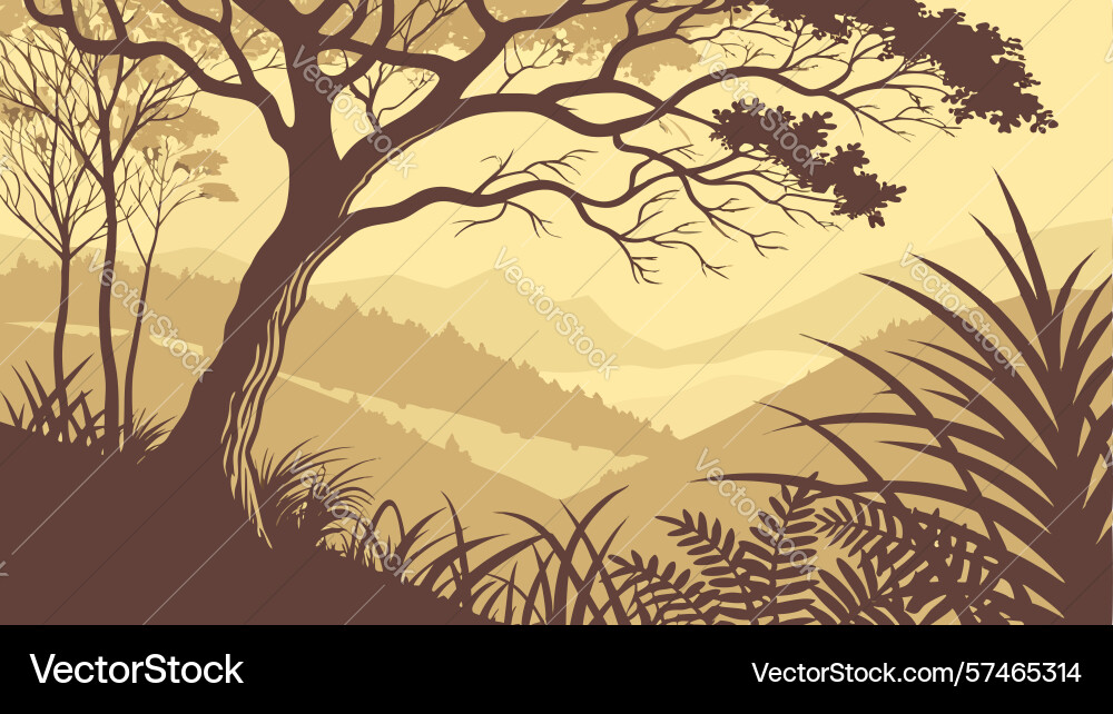 Sunlight through forest mysterious path design vector image