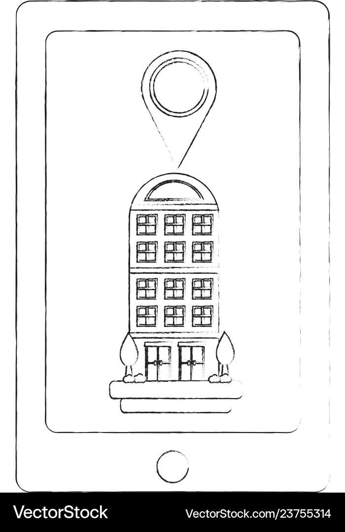 Tablet device with building structure and pin Tablet device with building structure and pin Vector Image