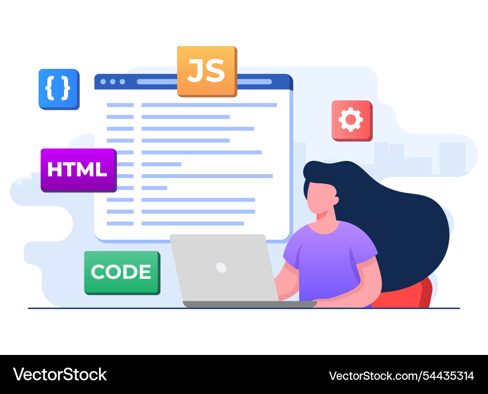 Web developer wiring code or program using laptop Web developer wiring code or program using laptop vector image
