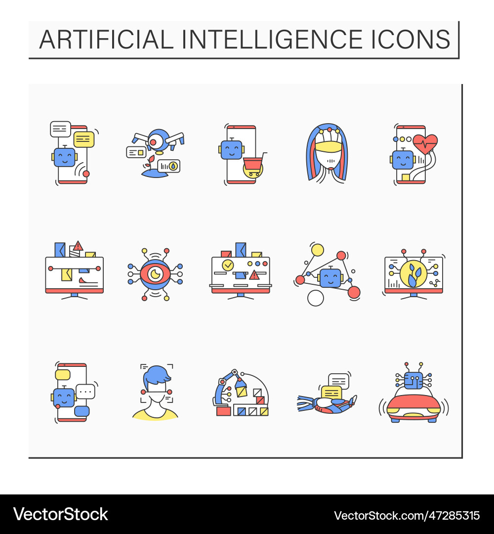 Artificial intelligence color icons set Artificial intelligence color icons set vector image