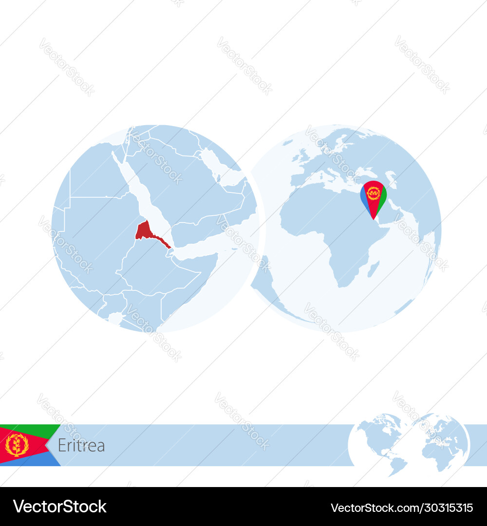 Eritrea on world globe with flag and regional map Vector Image