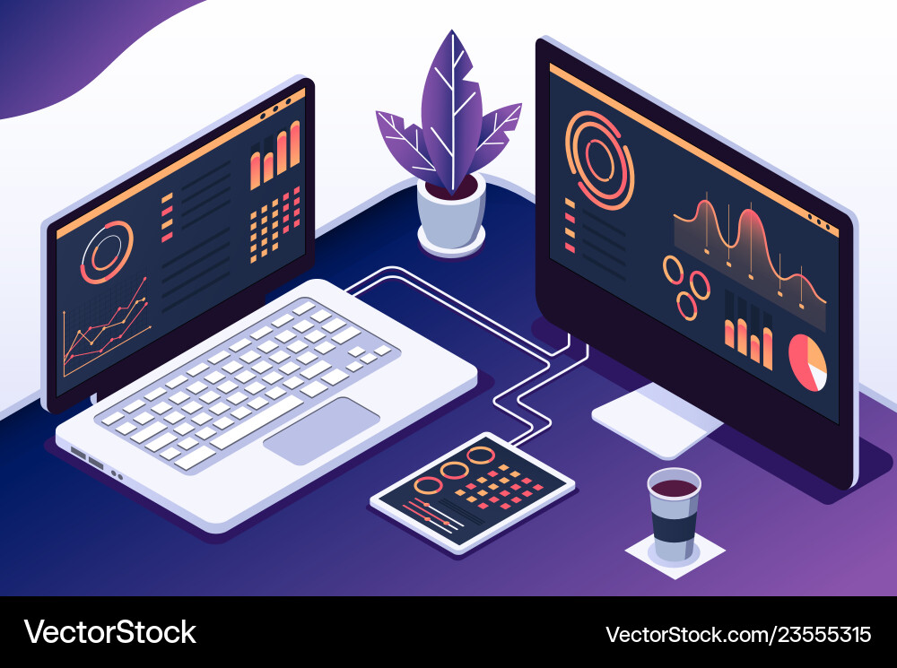 Isometric Computer & Data Analysis vector image