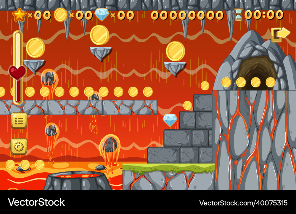 Lava cave platformer game template Vector Image